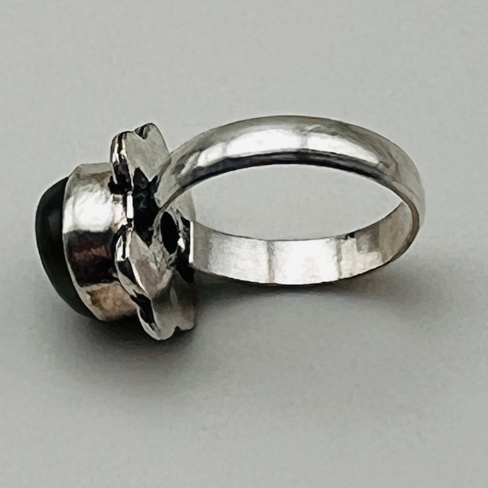 Blue Stone Silver Tone Ring Cabochon Gemstone Size 6 Artisan Statement - Picture 5 of 8